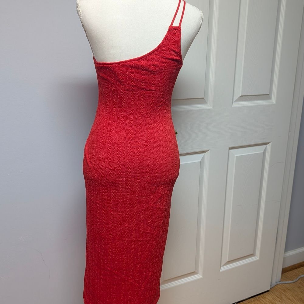 NWT Zara Red Knit One Shoulder Dress Size M - Picture 2 of 8